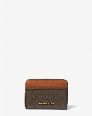 JET SET Petit porte-cartes entièrement zippé à logo Signature - Marron/Noisette
