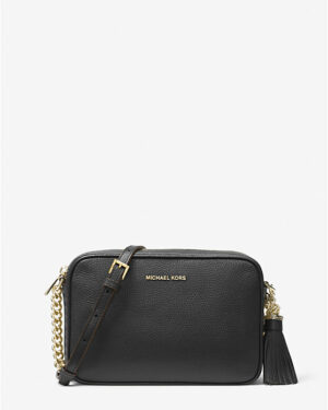 JET SET • CAMERA BAG Sac à bandoulière en cuir de taille moyenne - Black