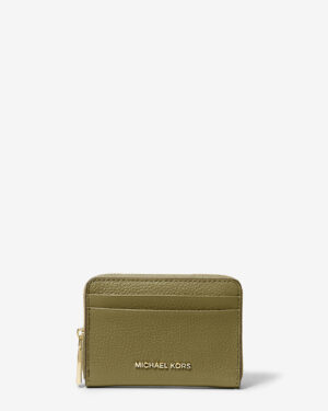 JET SET Petit porte-cartes entièrement zippé en cuir grainé - Vert Safari