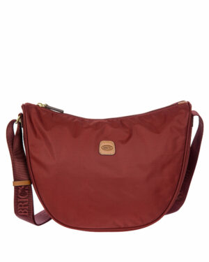 X-collection • Sac à bandoulière demi-lune moyen en tissu recyclé - Bordeaux