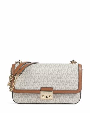 TRIBECA • Grand sac porté épaule à logo Signature - Vanille/Noisette