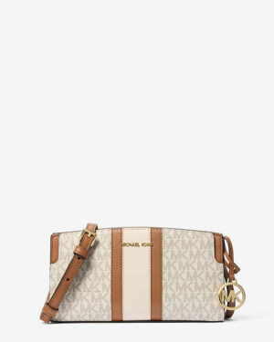 BECCA<br> Petit sac à bandoulière à rayures et logo Signature - Vanille/Noisette