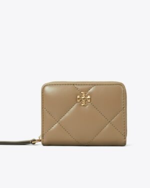 PETIT PORTEFEUILLE ZIPPÉ KIRA À MATELASSAGE LOSANGE - Taupe