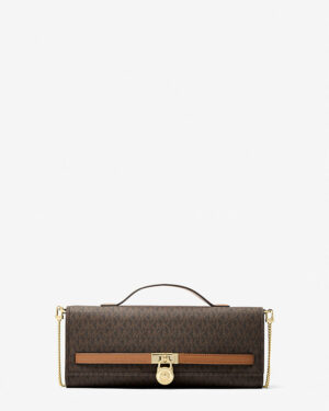 HAMILTON MODERNE • Pochette de taille moyenne à logo Signature - Brun/Noisette