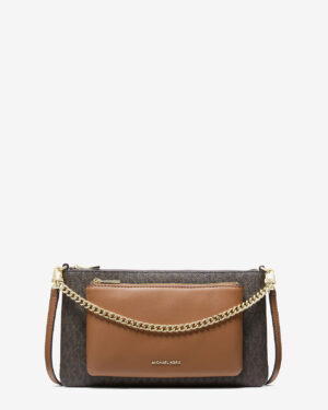 JET SET • Sac à bandoulière convertible de taille moyenne à logo Signature - Bronze / Noisette